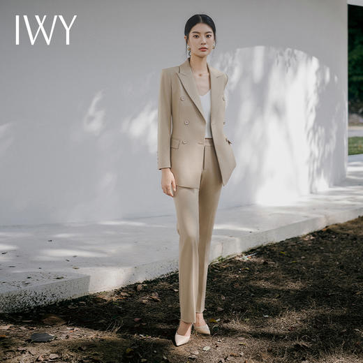 IWY/春季新款卡其西装套装ol韩版显瘦主持人演讲服装通勤宽松休闲西服C13317+P33317 商品图0