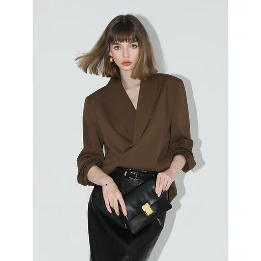 COCOBELLA美拉德穿搭阔肩精纺西装女秋双排扣通勤西服SI3005 商品图2