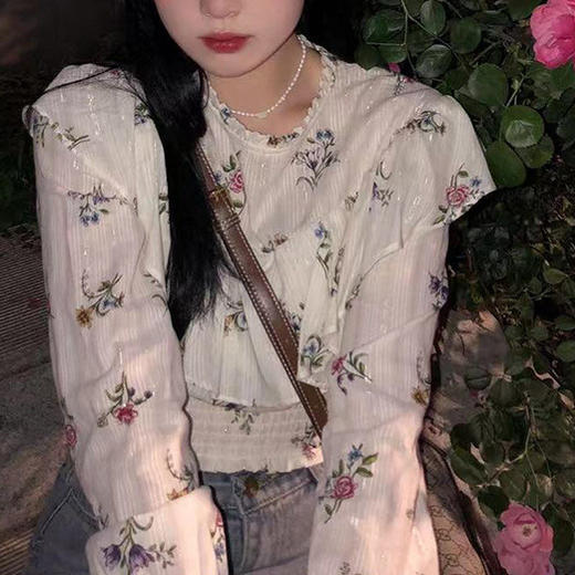 夏季【复古荷叶边 短款衬衫上衣女】韩系甜美 洋气减龄 夏季甜蜜再恋 长袖小衫 商品图2