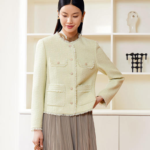 玳莎拉毛圆领小香风外套女式2024春季新款气质优雅法式设计感上衣  EA37303 商品图0