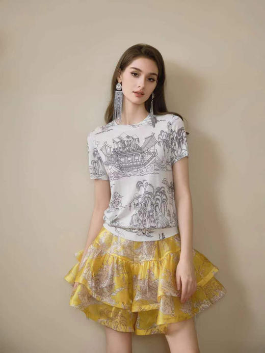 白色洛神赋手绘印花短袖羊毛针织衣 商品图2