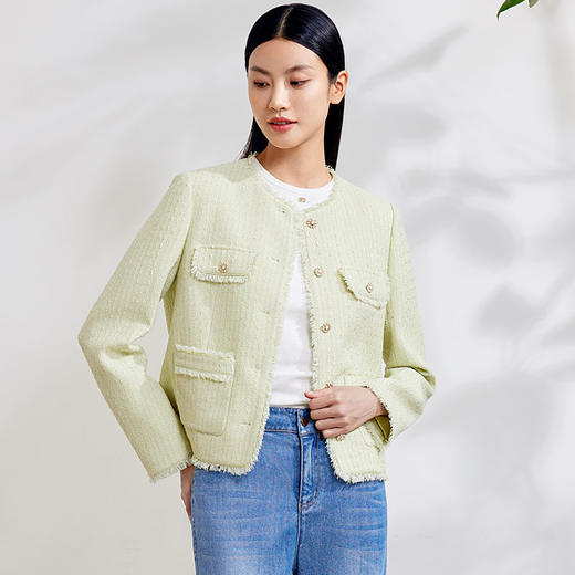 玳莎拉毛圆领小香风外套女式2024春季新款气质优雅法式设计感上衣  EA37303 商品图3