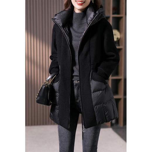 设计感拼接羊毛双面呢羽绒服女2023冬季新款时尚气质保暖外套 商品图1