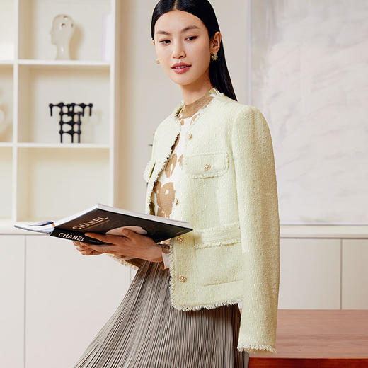 玳莎拉毛圆领小香风外套女式2024春季新款气质优雅法式设计感上衣  EA37303 商品图2