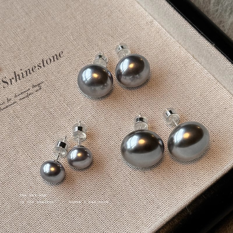 【早春福利】真多麻灰馒头珍珠耳钉S925银针