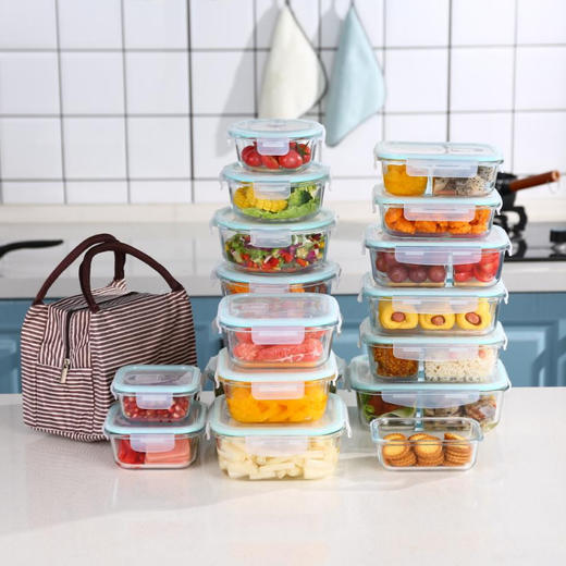 【告别多油外卖！ 拒绝高热量快消食品】饭盒玻璃耐高温微波炉家用圆形保鲜盒上班族便当盒成人长方形餐盒，分格不串味，营养随心搭。 商品图4