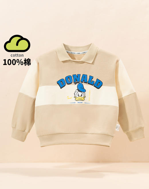 迪士尼2024春季新款男童套头卫衣中小童纯棉撞色微领套头衫百搭上衣ZD1DS015 商品图1