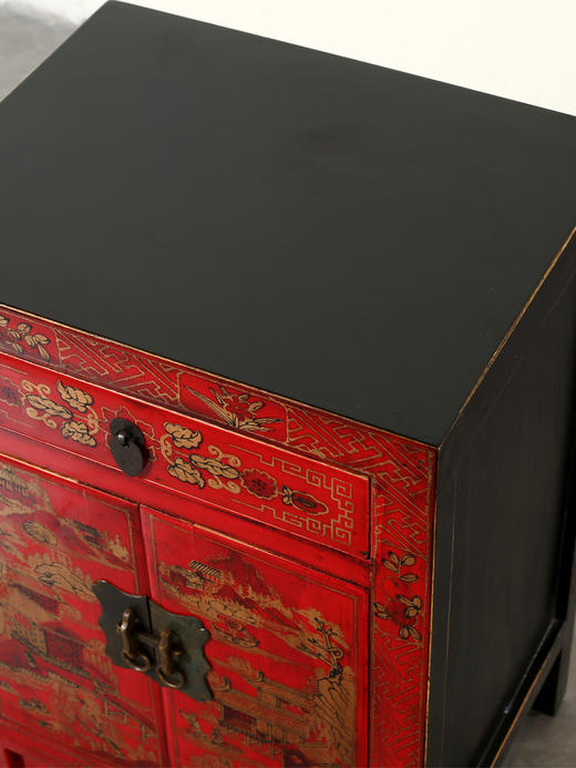 现代新中式仿古典实木彩绘彩漆床头柜手绘做旧复古卧室储物装饰柜 商品图3