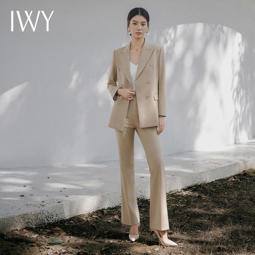 IWY/春季新款卡其西装套装ol韩版显瘦主持人演讲服装通勤宽松休闲西服C13317+P33317 商品图1