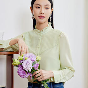 玳莎醋酸真丝衬衫女士2024春季新款法式气质优雅木耳边领长袖上衣  EA31304
