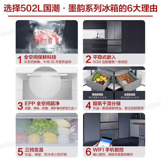 海尔 502升 法式多门 超薄零嵌入 风冷无霜 一级能效 全空间保鲜 EPP净味杀菌 智能wifi   BCD-502WGHFD14SCU1 商品图1