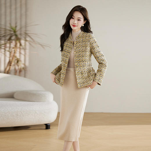 春季新款，格子短款上衣气质时尚加棉小香风粗花呢料减龄外套HR-QIXFS243351 商品图5