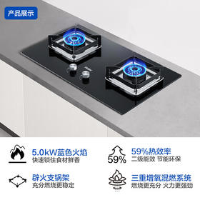 海尔（Haier）燃气灶 5.0kw大火力  嵌入式双眼灶  熄火保护  黑晶钢化玻璃 辟火支锅架 瞬燃科技 JZY-Q2BE5（液化气）
