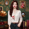 轻奢精致，优雅氛围美人时装造型感上衣复古V领提花七分袖衬衣KQL-E324N1033 商品缩略图0