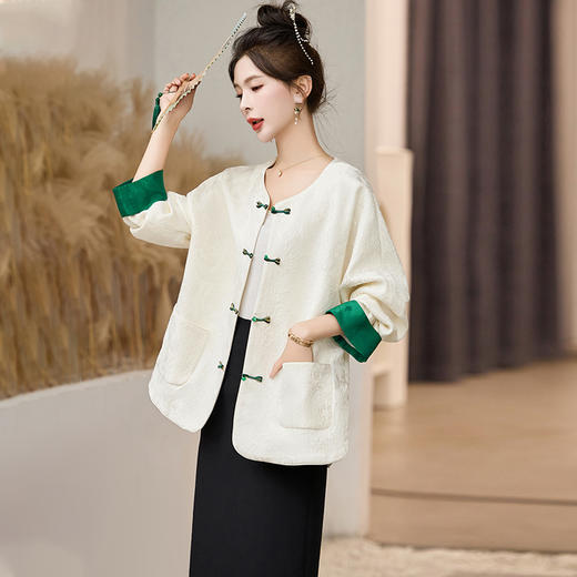 春季新中式，盘扣撞色提花宽松时尚款新款套装HR-DJ5801 商品图6