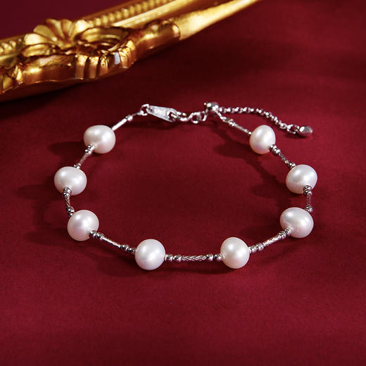 ysxb-01009【云赏珠宝】高端系列-臻品精选6mm天然淡水珍珠满天星手链（链长16cm） 商品图1