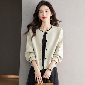 小香风毛呢外套，早春秋冬季女装圆领西装短款针织开衫女士上衣CC-ML-0616