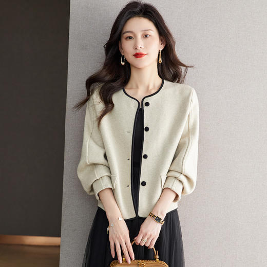 小香风毛呢外套，早春秋冬季女装圆领西装短款针织开衫女士上衣CC-ML-0616 商品图0