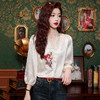 轻奢精致，优雅氛围美人时装造型感上衣复古V领提花七分袖衬衣KQL-E324N1033 商品缩略图2