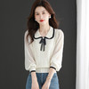 蝴蝶结polo领针织衫，女春秋季内搭打底衫设计感翻领长袖T恤上衣CC-ML-0621 商品缩略图0