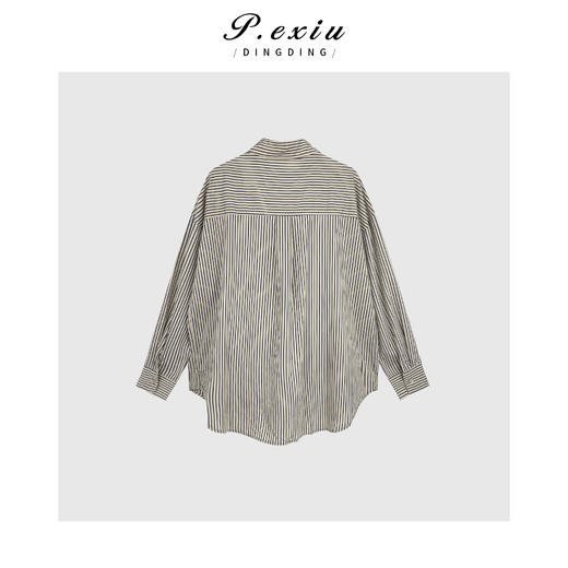 04-6潘依绣丁丁宠粉天丝竖条纹简约休闲百搭长袖衬衫 SH98801 商品图2