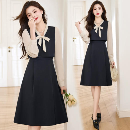 潮流简约，小香风春季显瘦修身连衣裙假两件连衣裙HR-XBL815B 商品图1