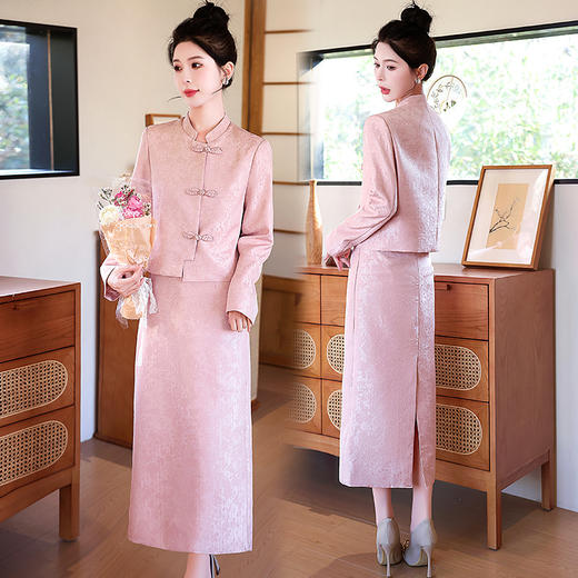 气质时尚，新中式提花面料盘扣半身裙两件套HR-YQ9673 商品图3