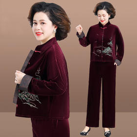 ALY-1138春装金丝绒套装洋气2024新款中老年女春秋中式国风上衣两件套