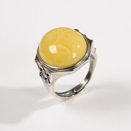 KP005【云赏珠宝】天然蜜蜡花蜡大蛋面925纯银戒指 商品图3