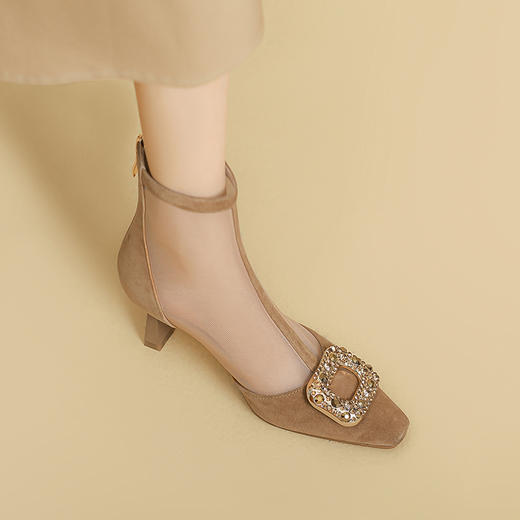 【预售5天】磨砂皮网靴，高跟时尚细跟方头珍珠扣夏季短靴PLGZ&A123-3 商品图8