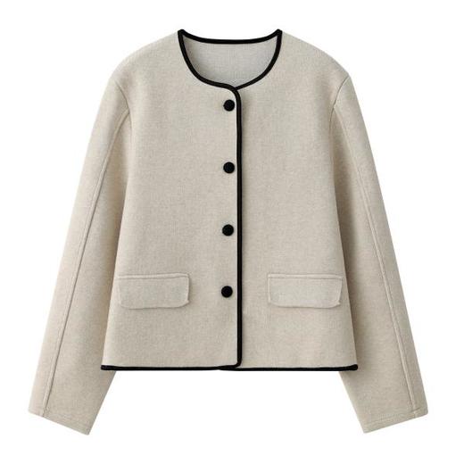 小香风毛呢外套，早春秋冬季女装圆领西装短款针织开衫女士上衣CC-ML-0616 商品图4