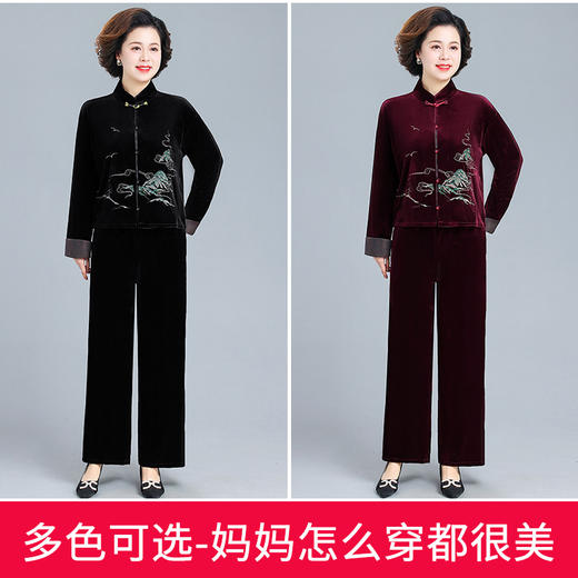 ALY-1138春装金丝绒套装洋气2024新款中老年女春秋中式国风上衣两件套 商品图2