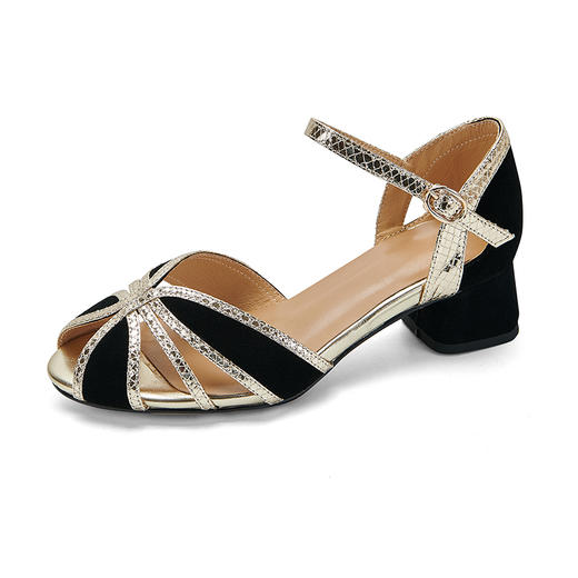 【预售5天】时尚优雅，真皮撞色露趾中跟凉鞋XSL&703-2 商品图9