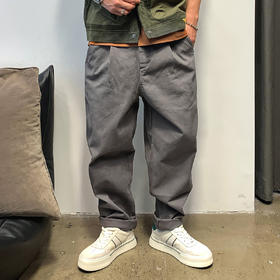 徐太浪春秋日系休闲纯色宽松小脚裤男士高级感潮流阔腿直筒长裤子