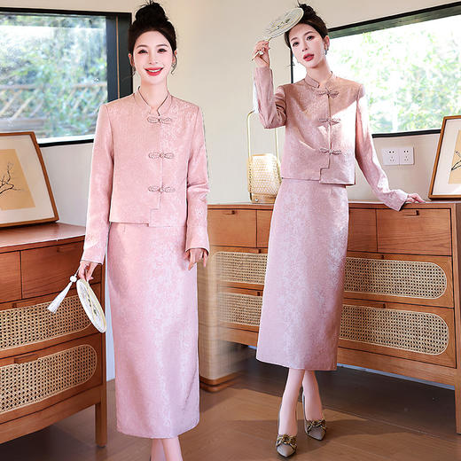 气质时尚，新中式提花面料盘扣半身裙两件套HR-YQ9673 商品图1