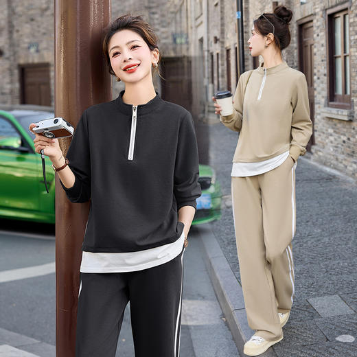 时尚洋气，宽松显瘦休闲运动假俩件卫衣运动套装HR-NJL913 商品图1