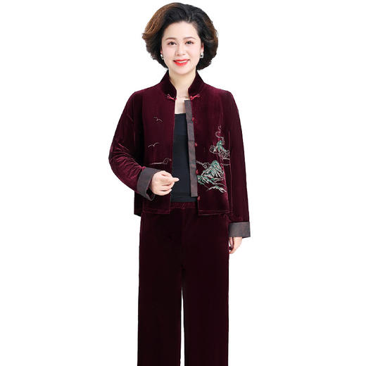 ALY-1138春装金丝绒套装洋气2024新款中老年女春秋中式国风上衣两件套 商品图4