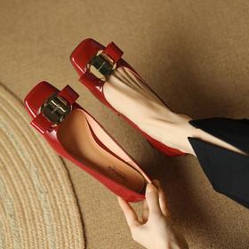 【上海旗袍厂】粗跟浅口杏色中跟，韩版方头单鞋高跟鞋LD&F6705