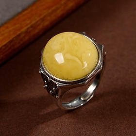 KP005【云赏珠宝】天然蜜蜡花蜡大蛋面925纯银戒指