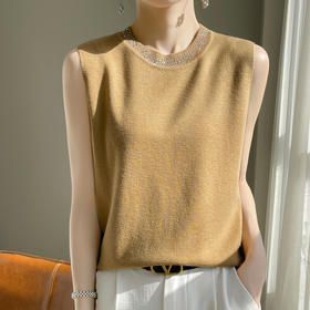 宽松显瘦，吊带背心女无袖上衣雅致轻盈精仿羊毛春季新款圆领针织衫 QH-NJR402