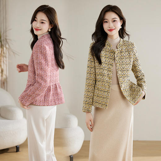 春季新款，格子短款上衣气质时尚加棉小香风粗花呢料减龄外套HR-QIXFS243351 商品图0