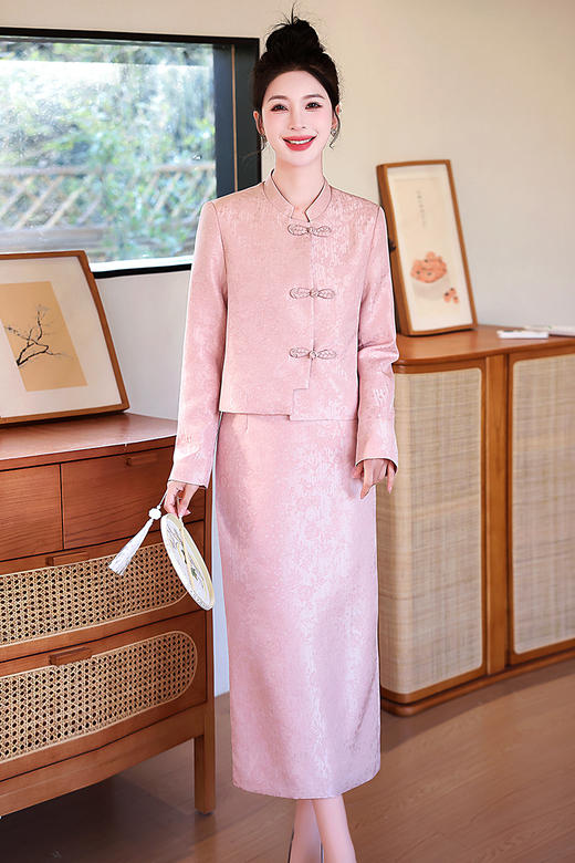 气质时尚，新中式提花面料盘扣半身裙两件套HR-YQ9673 商品图6
