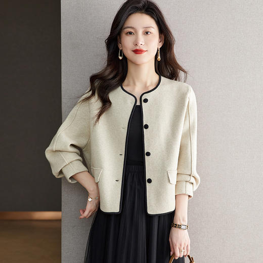 小香风毛呢外套，早春秋冬季女装圆领西装短款针织开衫女士上衣CC-ML-0616 商品图3