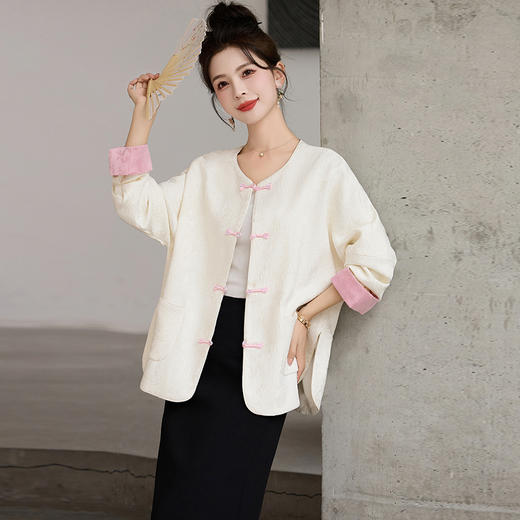 春季新中式，盘扣撞色提花宽松时尚款新款套装HR-DJ5801 商品图3