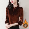 雀说 金丝绒喇叭袖打底衫女秋冬木耳领灯笼袖时尚洋气上衣4ZF-021528 商品缩略图9