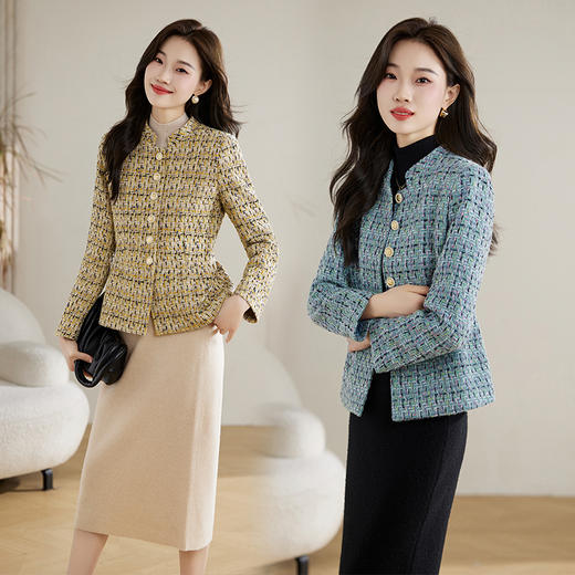 春季新款，格子短款上衣气质时尚加棉小香风粗花呢料减龄外套HR-QIXFS243351 商品图4