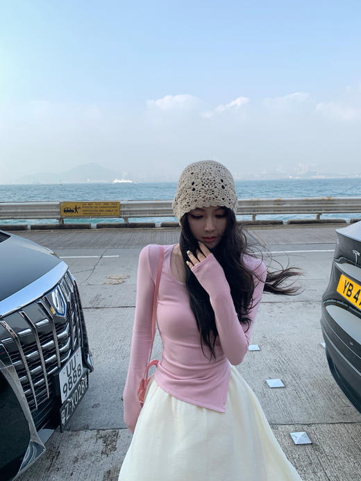 Read Nameless /樱花粉斜开衩打底衫+花瓣边月光白仙女裙 商品图3