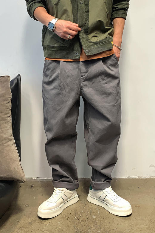 徐太浪春秋日系休闲纯色宽松小脚裤男士高级感潮流阔腿直筒长裤子 商品图5