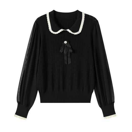蝴蝶结polo领针织衫，女春秋季内搭打底衫设计感翻领长袖T恤上衣CC-ML-0621 商品图4