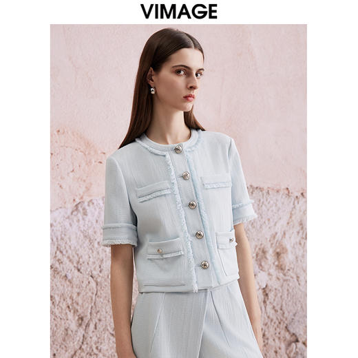 VIMAGE纬漫纪春季新款时尚气质小香风短外套V2103713 商品图2